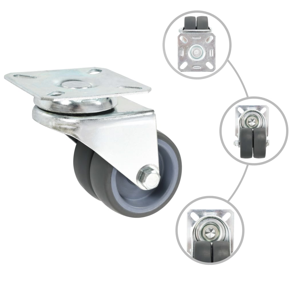 Dubbele zwenkwielen combinatie set 50 mm grijs