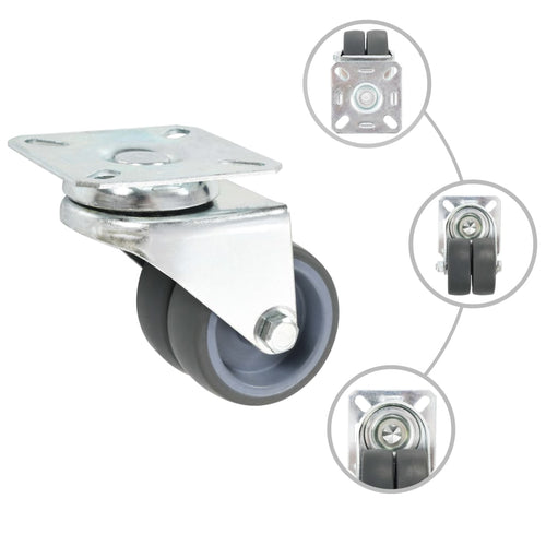 Dubbele zwenkwielen combinatie set 50 mm grijs