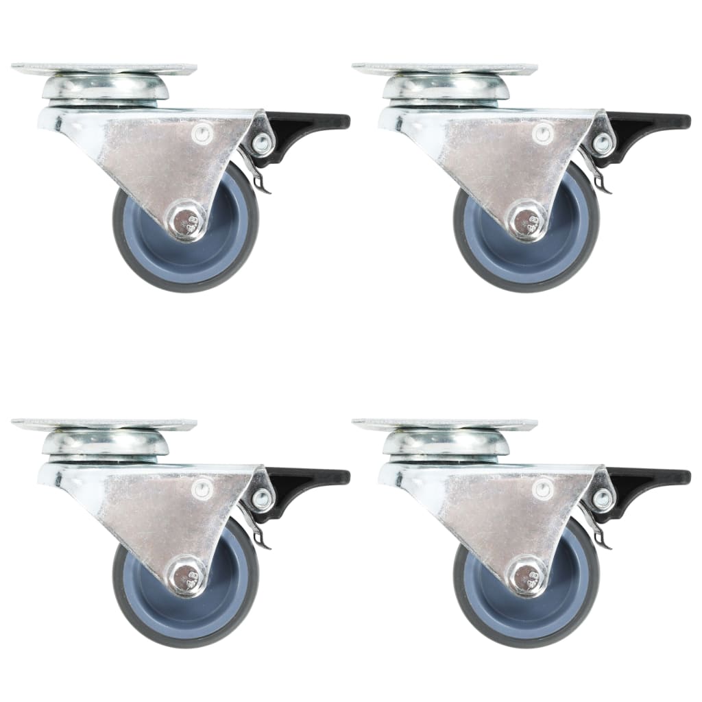 Dubbele zwenkwielen met remmen 50 mm grijs
