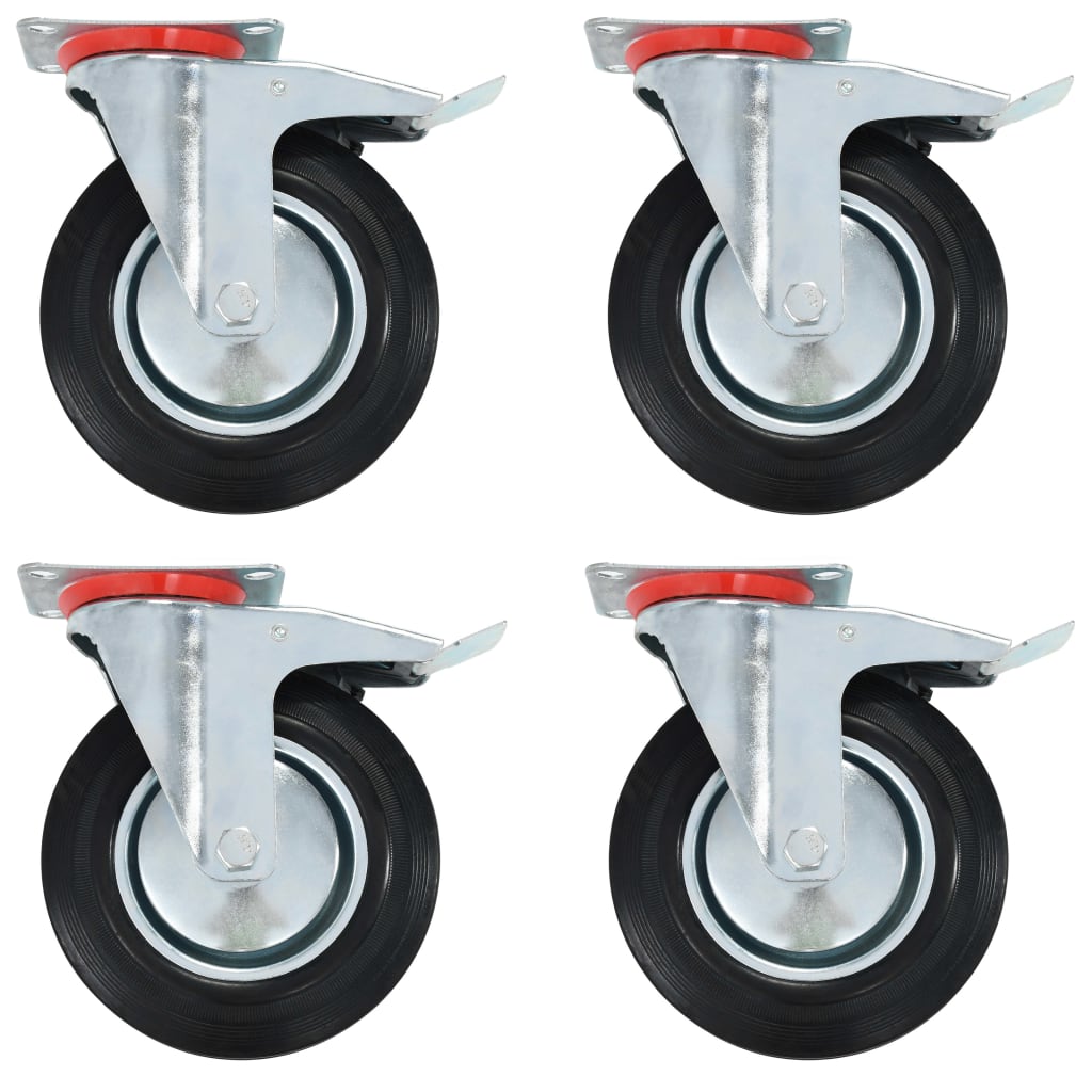 Zwenkwielen met remmen 200 mm zwart