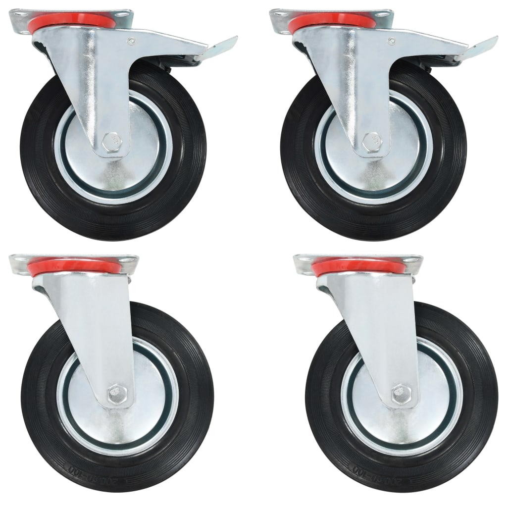 Zwenkwielen combinatie set 200 mm zwart