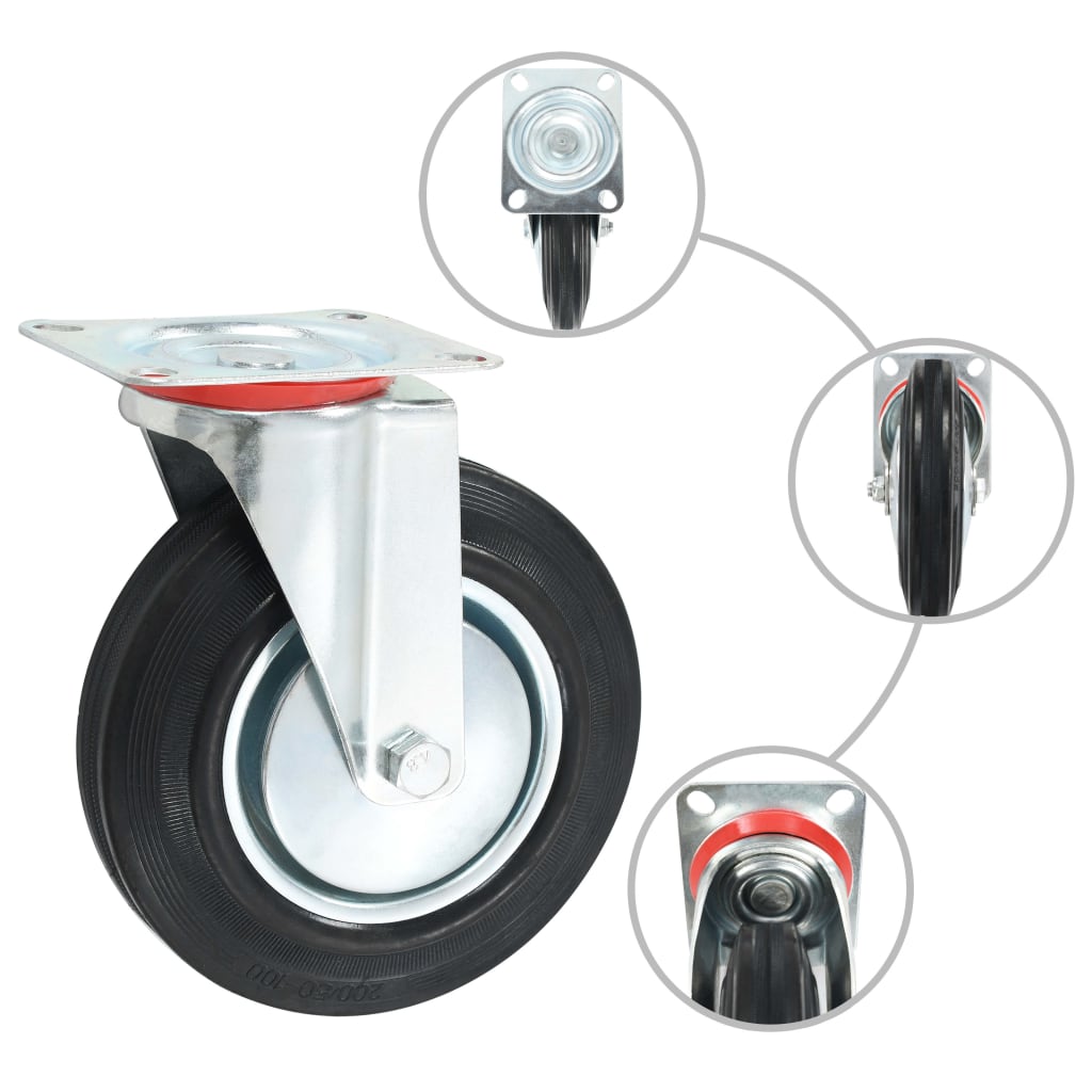 Zwenkwielen combinatie set 200 mm zwart