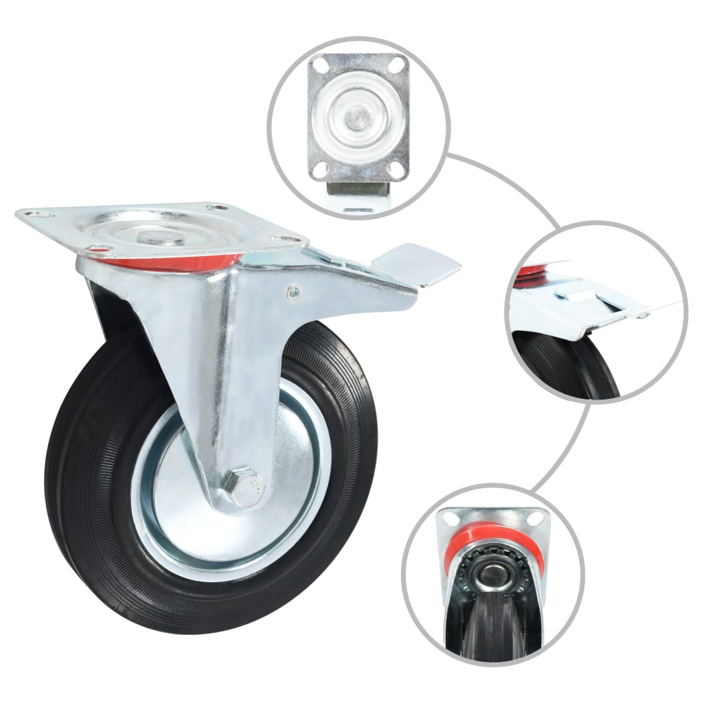 Zwenkwielen combinatie set 200 mm zwart