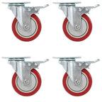 Zwenkwielen combinatie set 100 mm rood