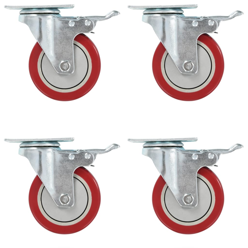 Zwenkwielen combinatie set 100 mm rood