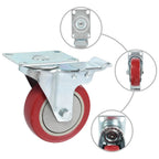 Zwenkwielen combinatie set 100 mm rood