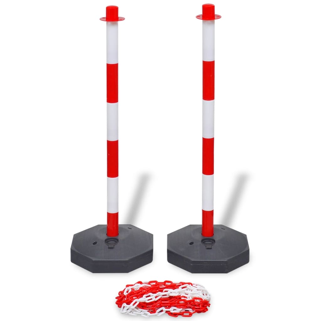 Kettingpalenset met kunststof ketting 10 meter rood en wit - 2 stuks