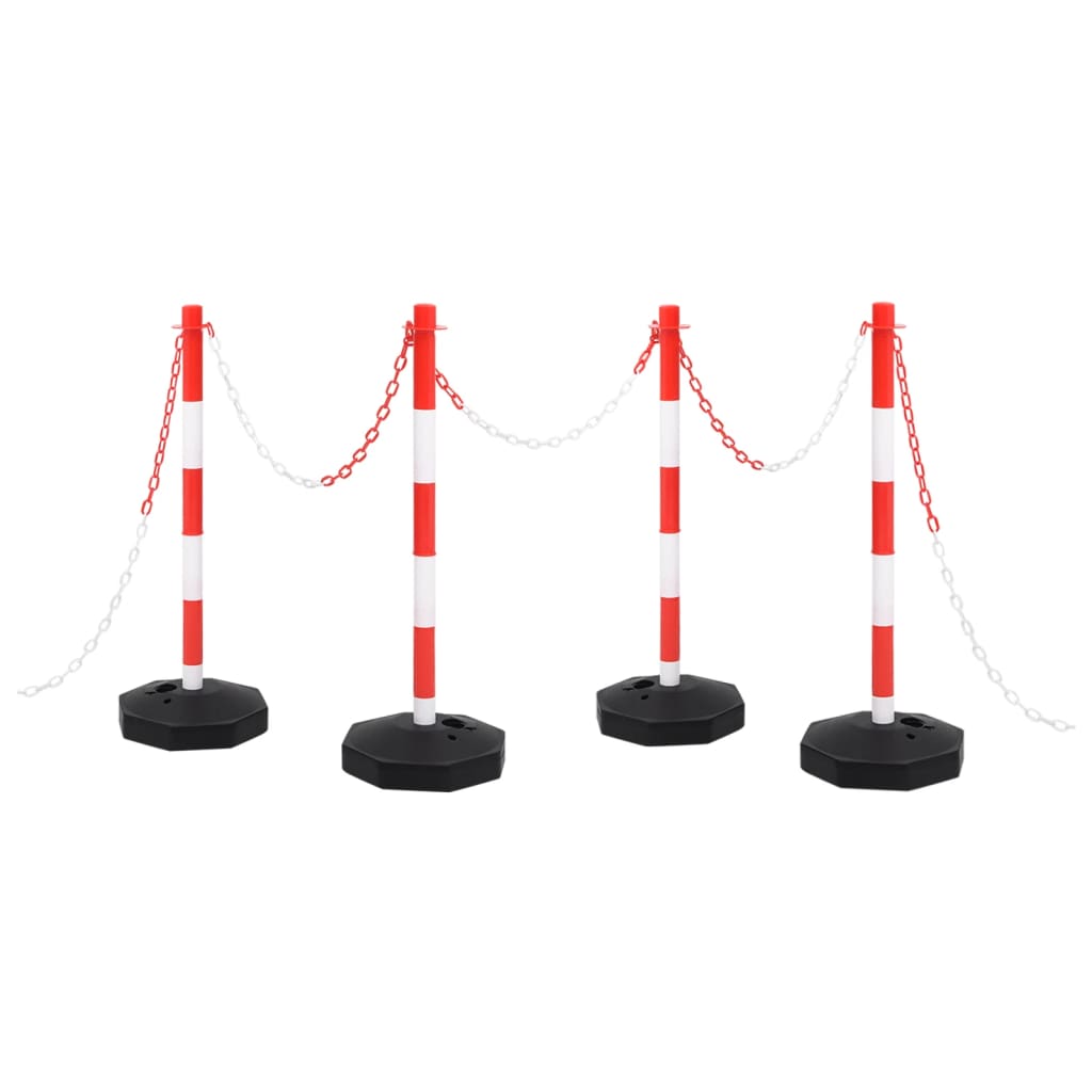 Kettingpalenset met kunststof ketting 10 meter rood en wit - 4 stuks