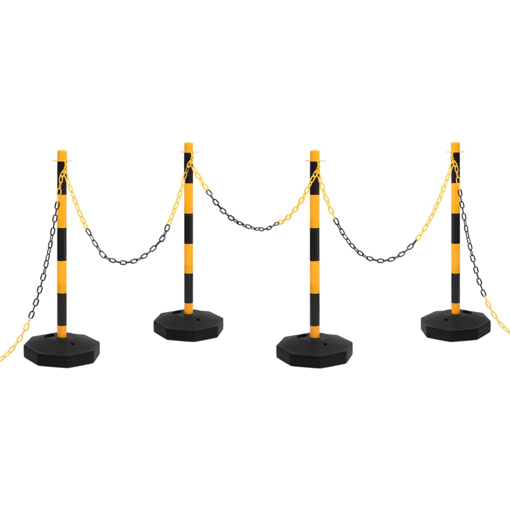 Kettingpalenset met kunststof ketting 10 meter geel en zwart - 4 stuks