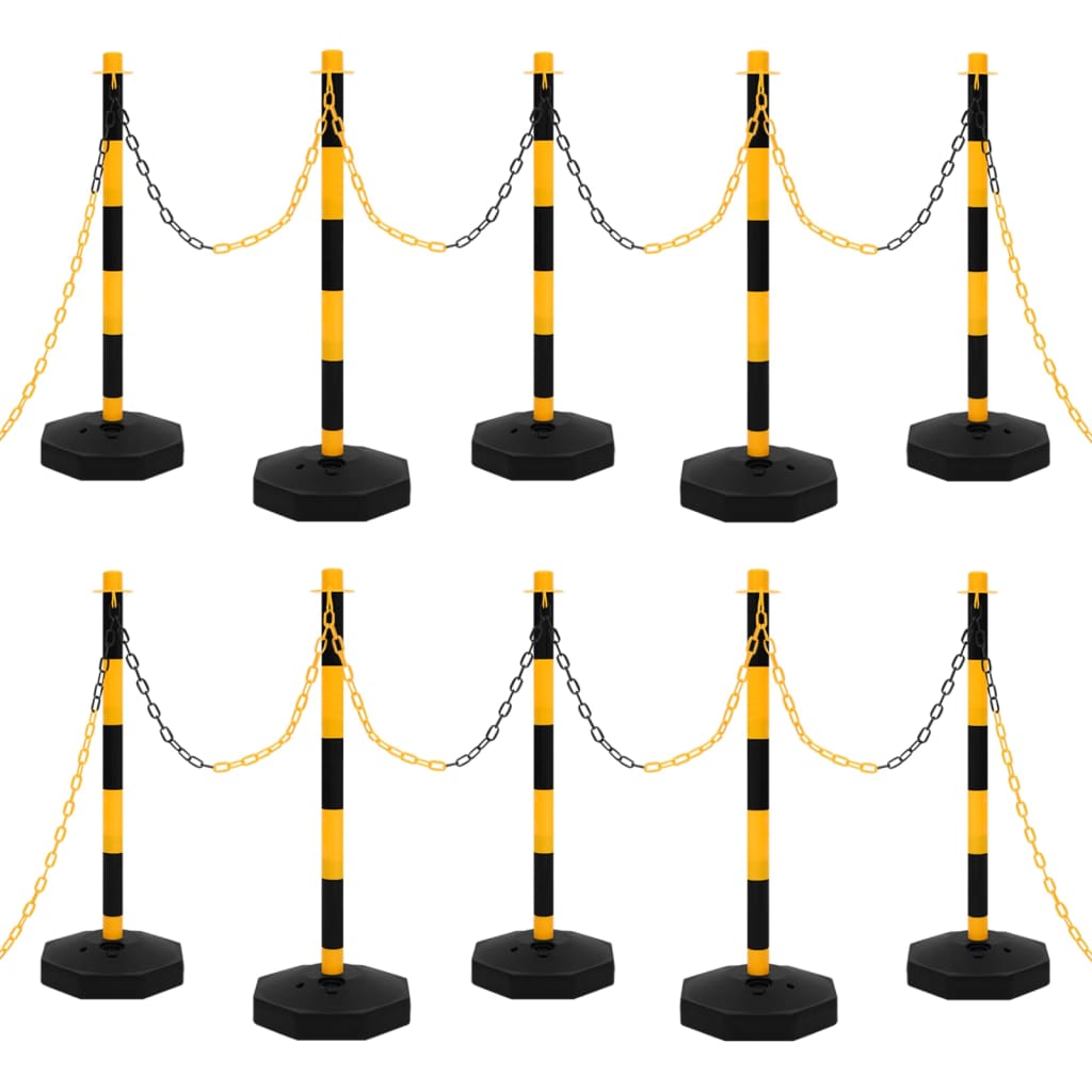 Kettingpalenset met kunststof ketting 10 meter geel en zwart - 10 stuks