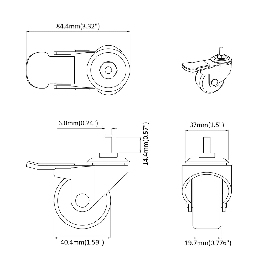 Zwenkwielen M6 x 37 mm zwart