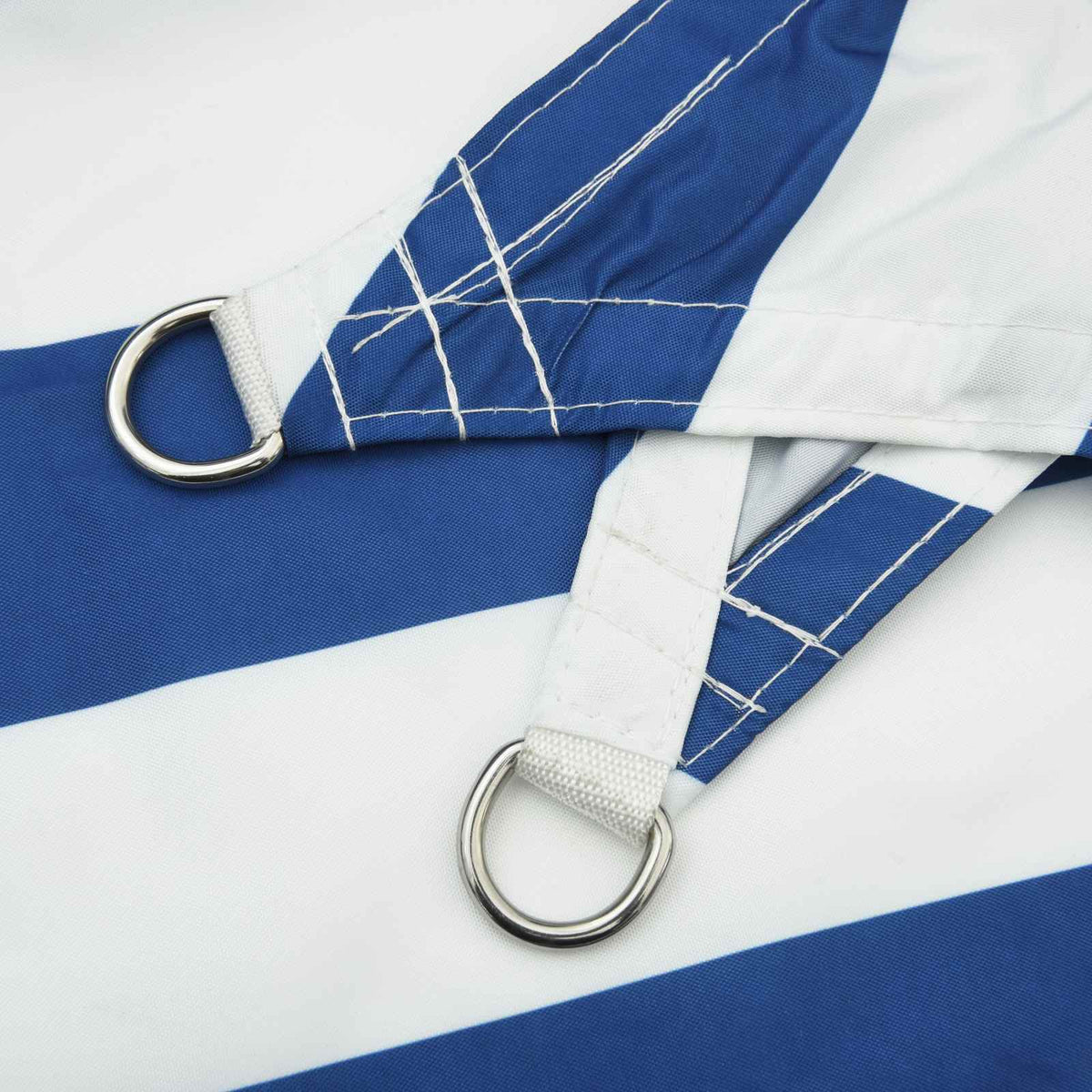 Schaduwdoek driehoekig blauw/wit waterdicht oxford stof detail 4