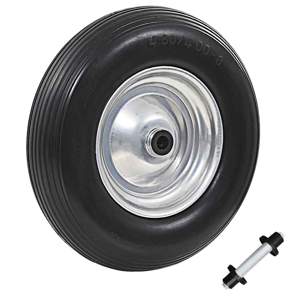 RubberXL massief kruiwagenwiel 4.00-8, 390 mm, zwart en zilver, robust wheel for garden carts and wheelbarrows