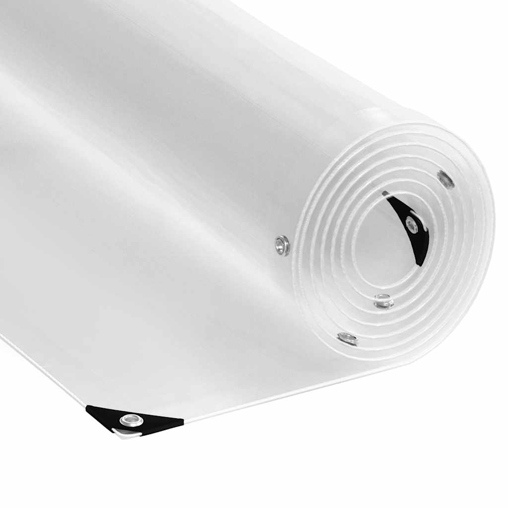 Clear PVC tarpaulin with metal grommets, made by Zeilen Kopen, suitable for outdoor protection and covering applications.