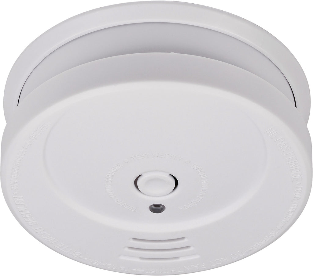 Brennenstuhl Rookmelder with 9V battery, smoke detector mounted on ceiling, compact design for home safety.