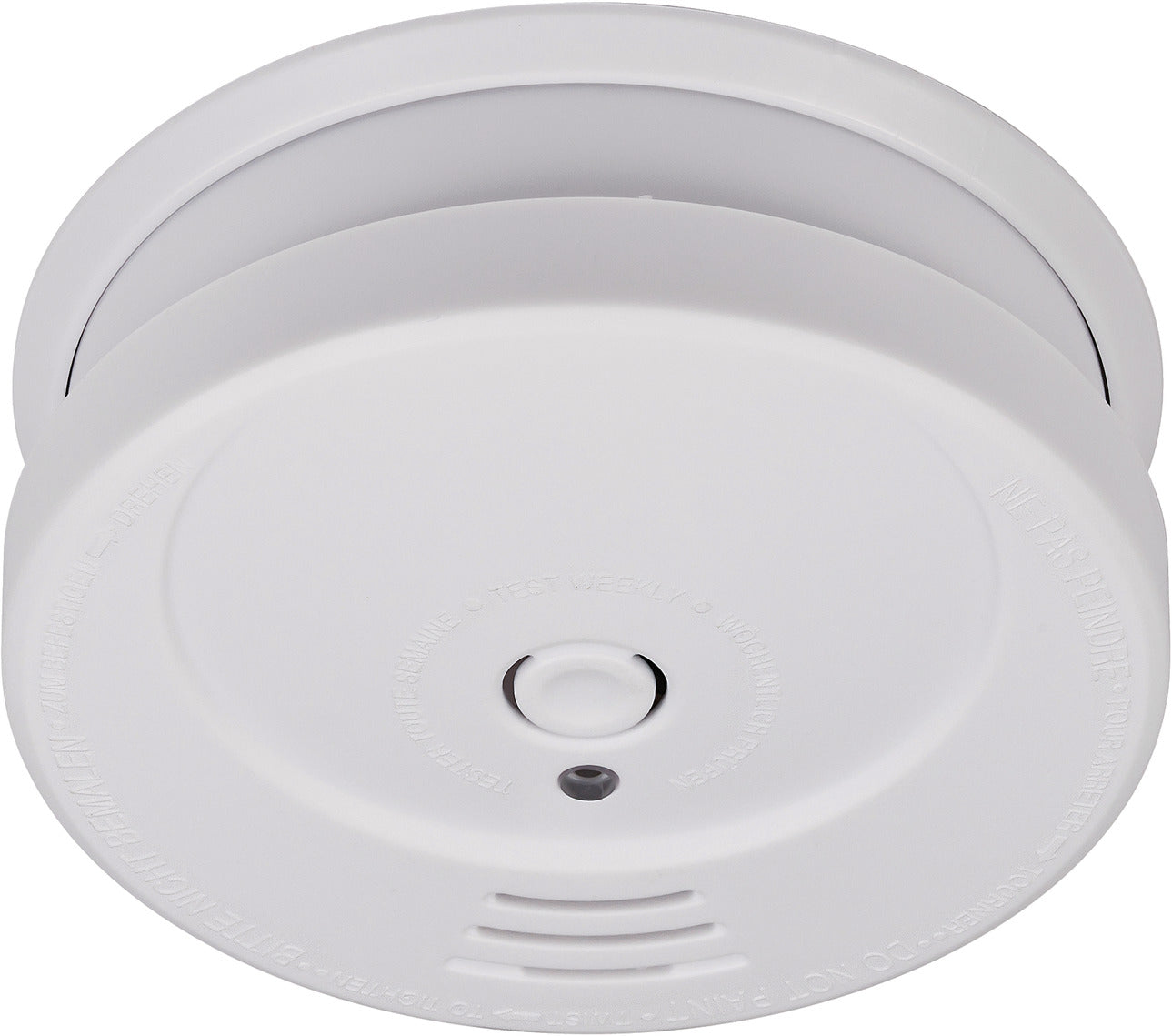 Brennenstuhl Rookmelder with 9V battery, smoke detector mounted on ceiling, compact design for home safety.