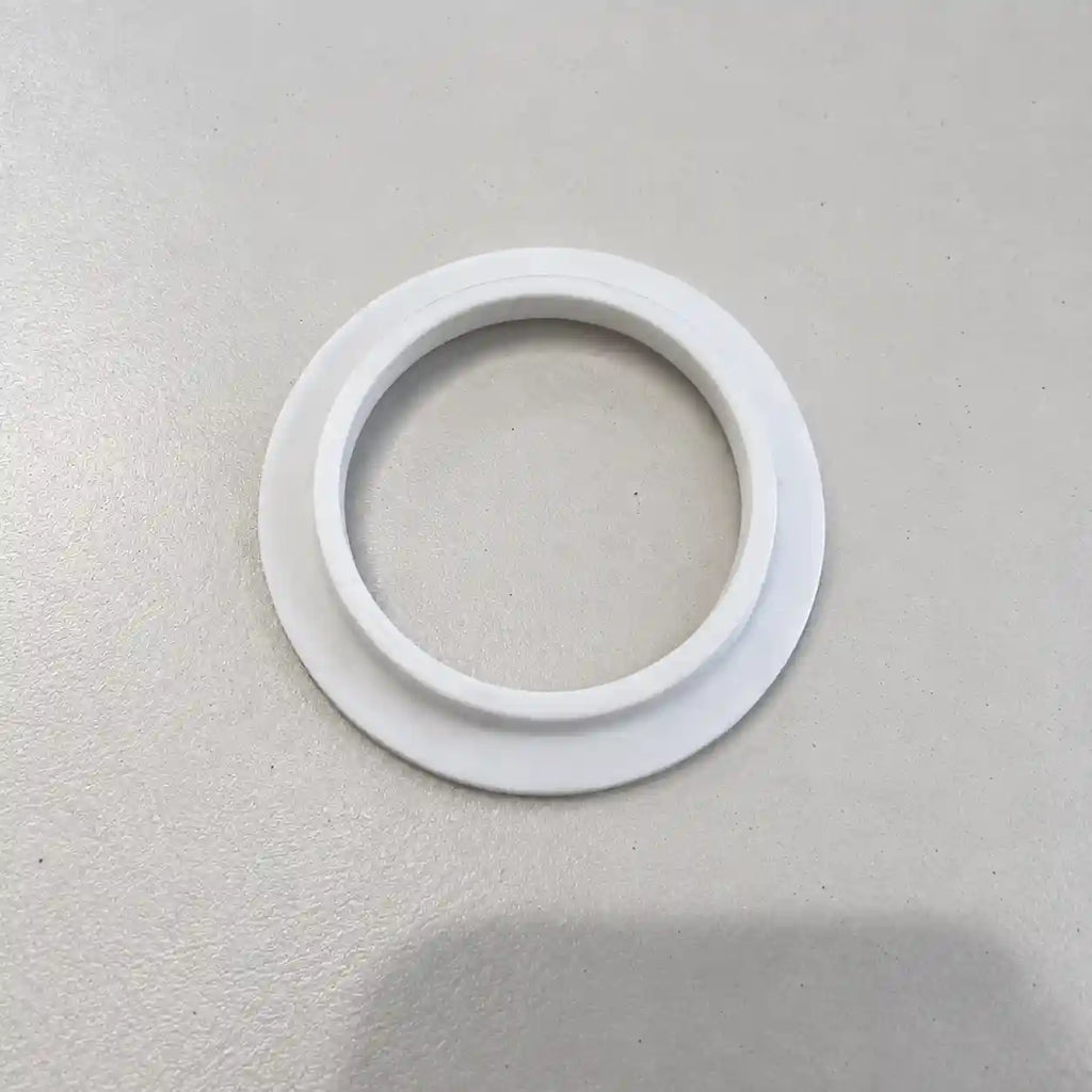 Custom Teflon (PTFE) ring from BouwmarktXL, showing a close-up of the smooth, white, flexible sealing ring on a plain background.